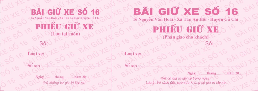 Phiếu giữ xe Bãi giữ xe số 16