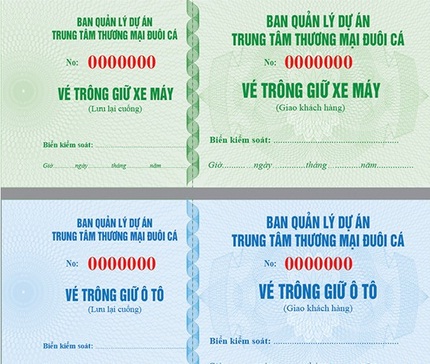 Vé trông giữ xe máy - Ban quản lý dự án, trung tâm thương mại