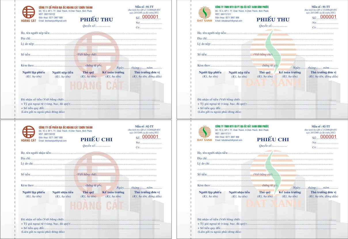In phiếu thu chi carbonless 2 liên - offset 4 màu