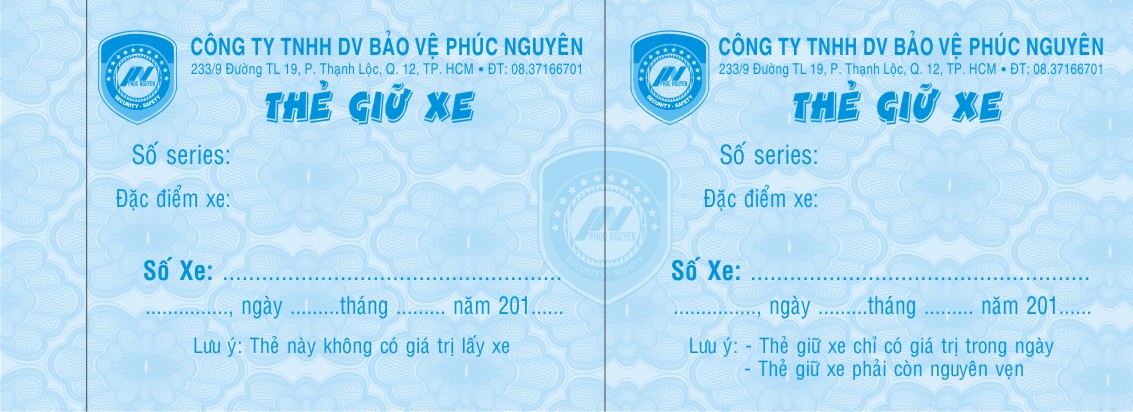 Thẻ giữ xe Công ty Bảo Phúc Nguyên
