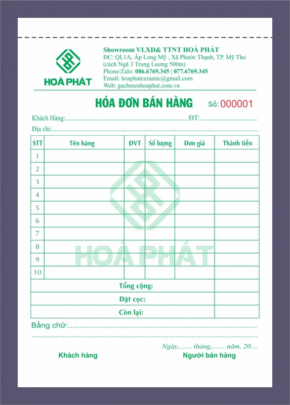 In hóa đơn giá rẻ tại TP.HCM