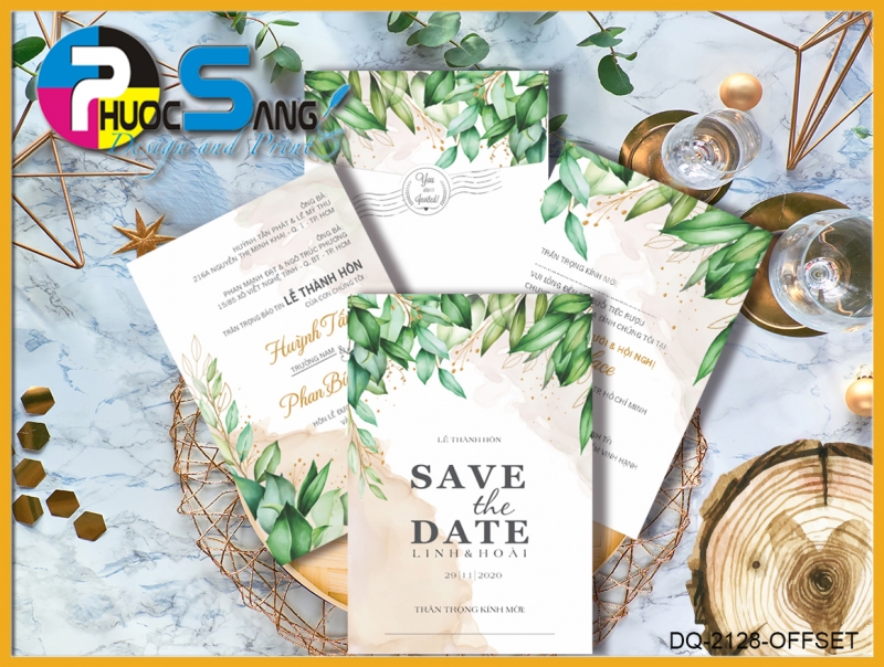 Mãu DQ-2128-OFFSET | Thiệp cưới in nhanh lấy gấp