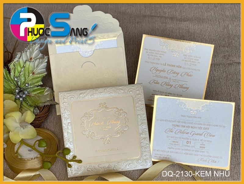 Mã DQ-2130-KEM NHU | Thiệp cưới sang trọng trang nhã