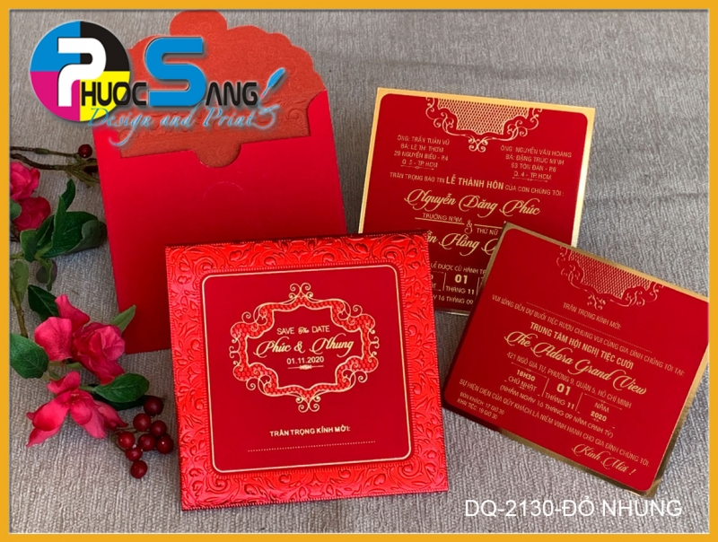 Mẫu DQ-2130-DO NHUNG | Thiệp cưới đẹp sang trọng