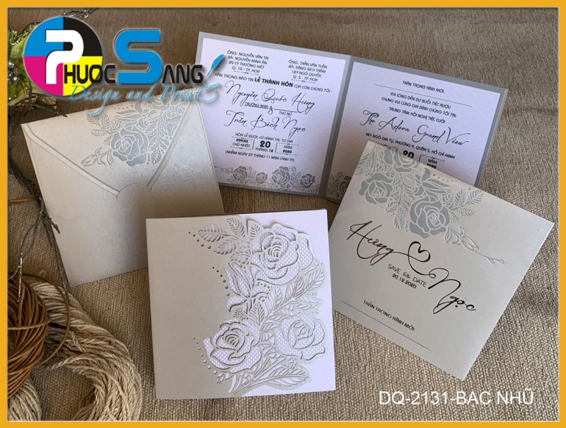 Thiệp cắt lase DQ-2131-BAC NHU | Thiệp cưới laser đẹp