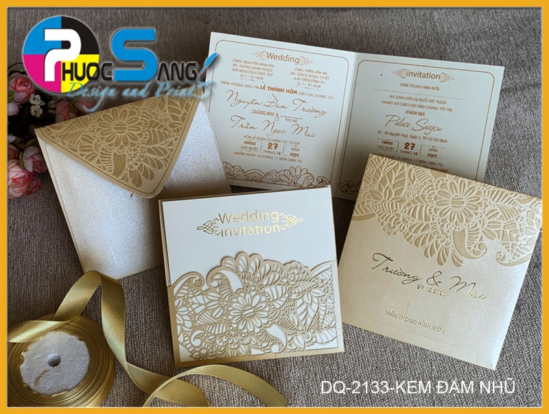Mẫu DQ-2133-KEM DAM NHU | Thiệp cưới laser sang trọng