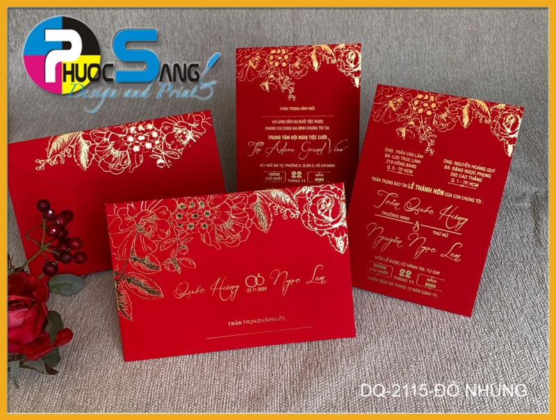 Mã DQ-2115-DO NHUNG | Thiệp cưới rẻ đẹp