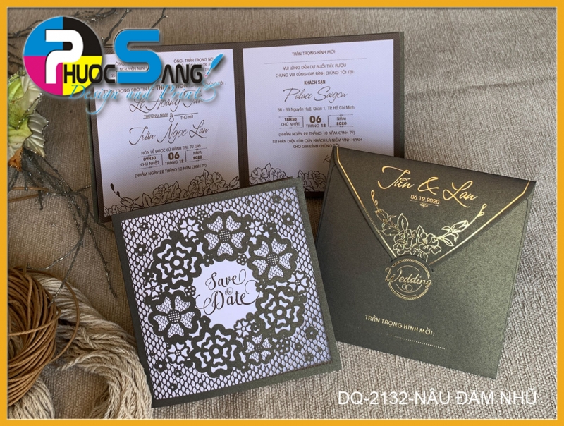 Mẫu DQ-2132-NAU DAM NHU | Thiệp mời đám cươi sang trọng