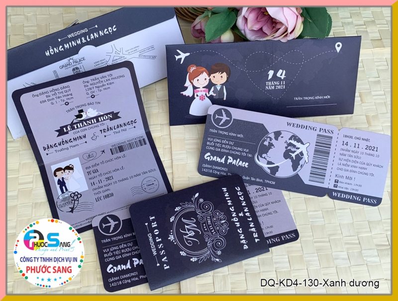 Cửa hàng in thiệp cưới giá rẻ, thiệp DQ-KD4-130-Xanh-duong