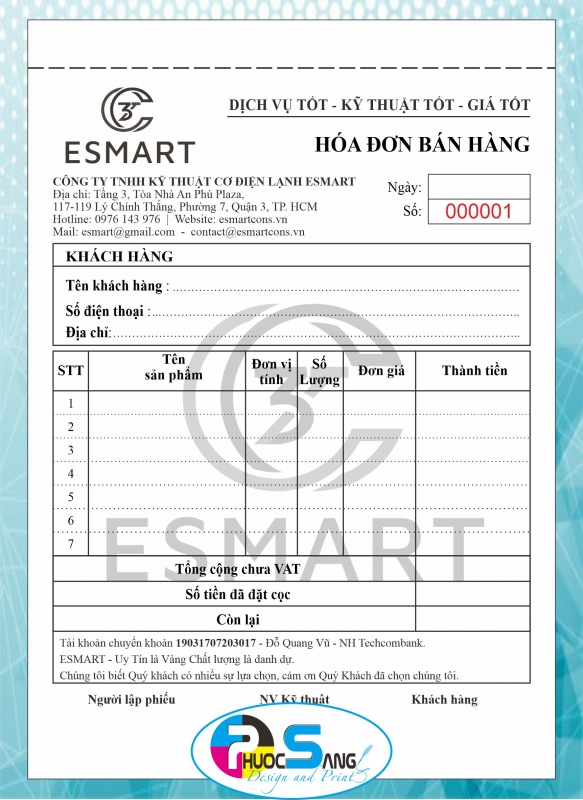 Mẫu hóa đơn bán hàng thiết kế đẹp mắt, in nhanh giá rẻ