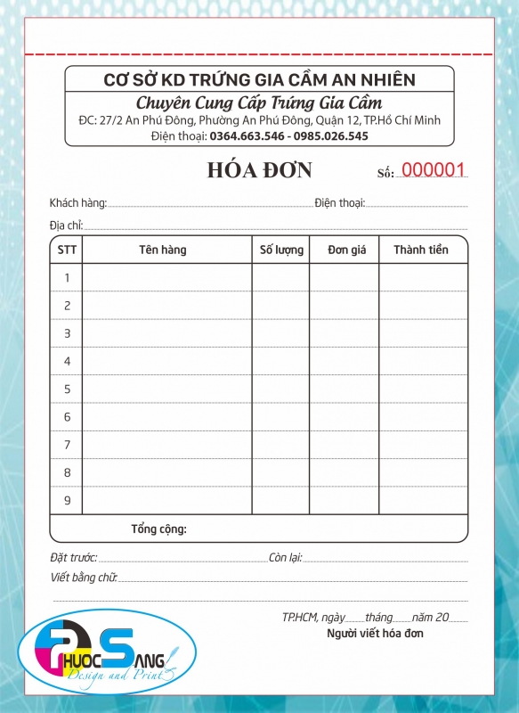 Hóa đơn bán hàng cung cấp trứng gia cầm giá rẻ