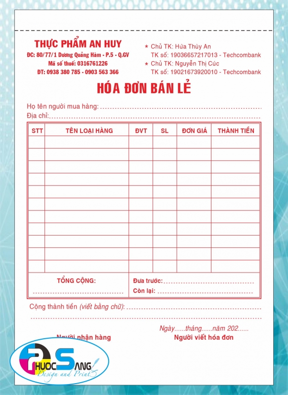 Hóa đơn bán hàng cung cấp ngành thực phẩm