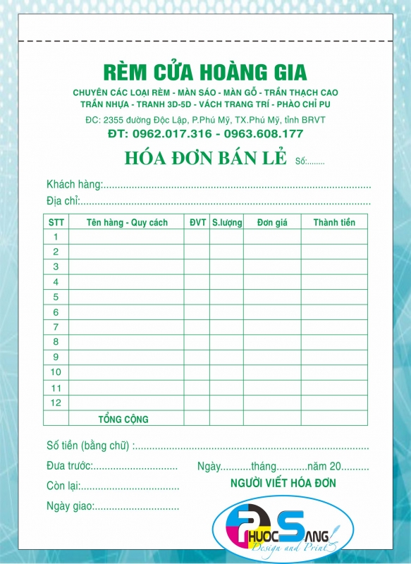 In hóa đơn bán lẻ A5 3 liên, in 1 màu giá rẻ