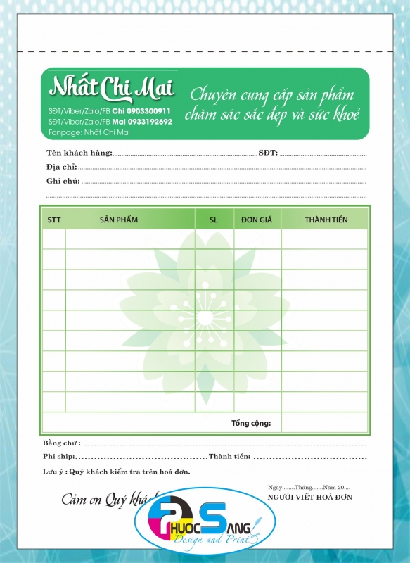 Hóa đơn bán lẻ A5 in màu giá rẻ