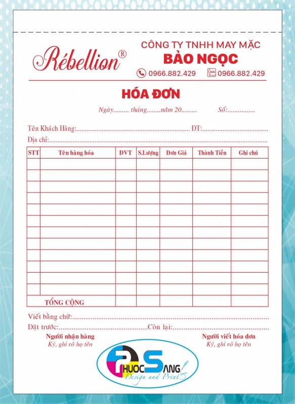 In hóa đơn bán hàng thiết kế theo yêu cầu