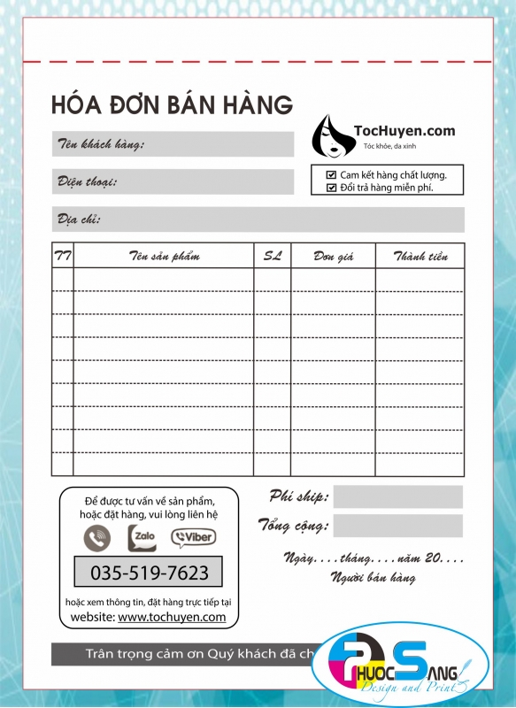 Mẫu hóa đơn bán hàng dịch vụ thông dụng đẹp