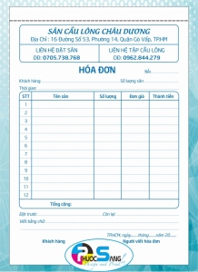 Mẫu hóa đơn dịch vụ thể thao, Biên nhận đặt sân đá banh-cầu lông