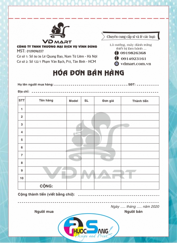 Mẫu hóa đơn bán hàng bán lẻ cho shop cửa hàng kinh doanh