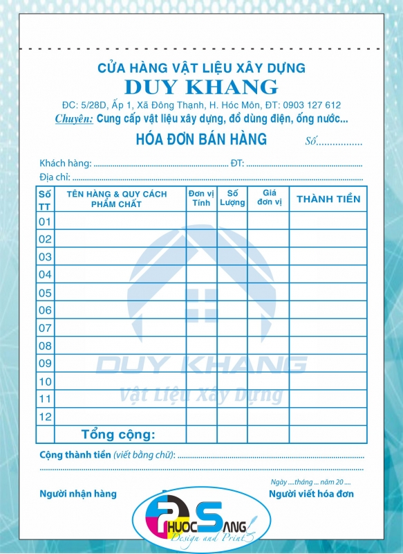 Mẫu hóa đơn bán hàng cửa hàng vật liêu xây dựng
