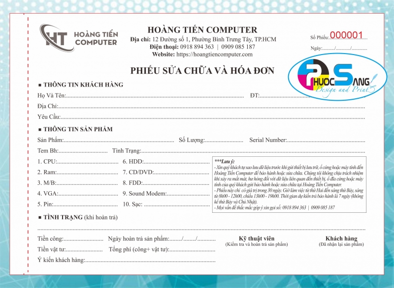 Phiếu sửa chữa kiêm hóa đơn bán hàng giá rẻ