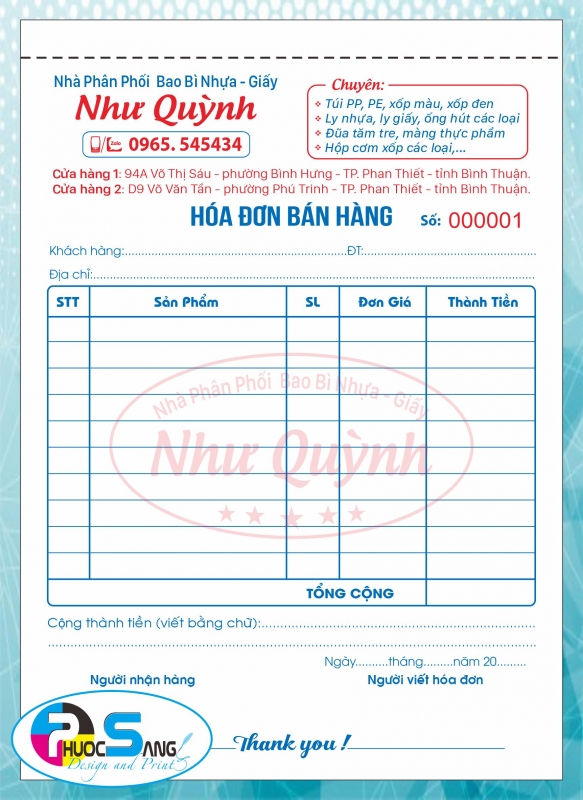 Mẫu hóa đơn thiết kế đẹp, A5 in khổ đứng