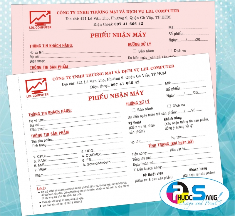 In phiếu biên nhận - Phiếu nhận mấy cho các shop công nghệ