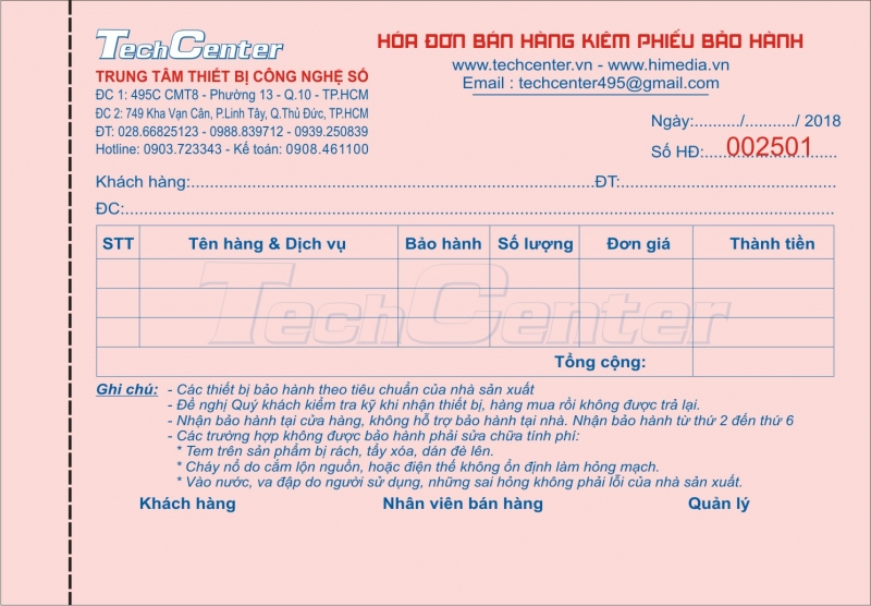 Hóa đơn bán hàng in dạng 2 liên giấy carboless