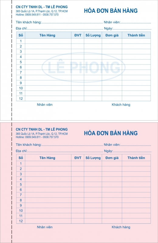 Mẫu hóa đơn bán lẻ 2 liên in trên chất liệu giấy carbonless