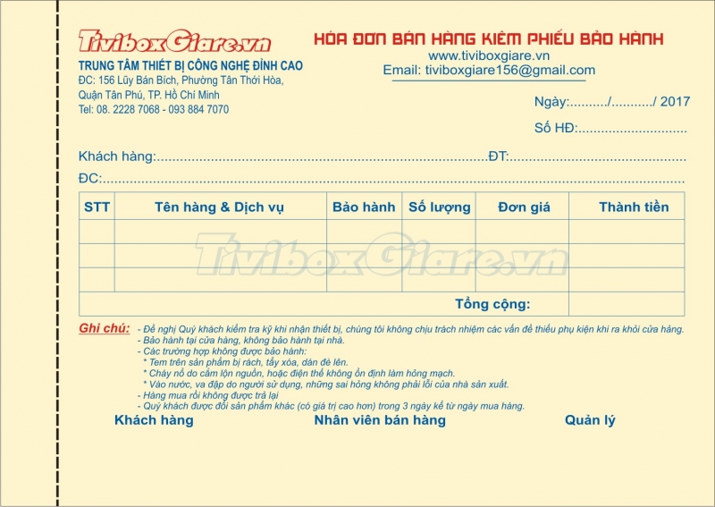 Mẫu hóa đơn bán hàng in 2 màu giấy carbonless