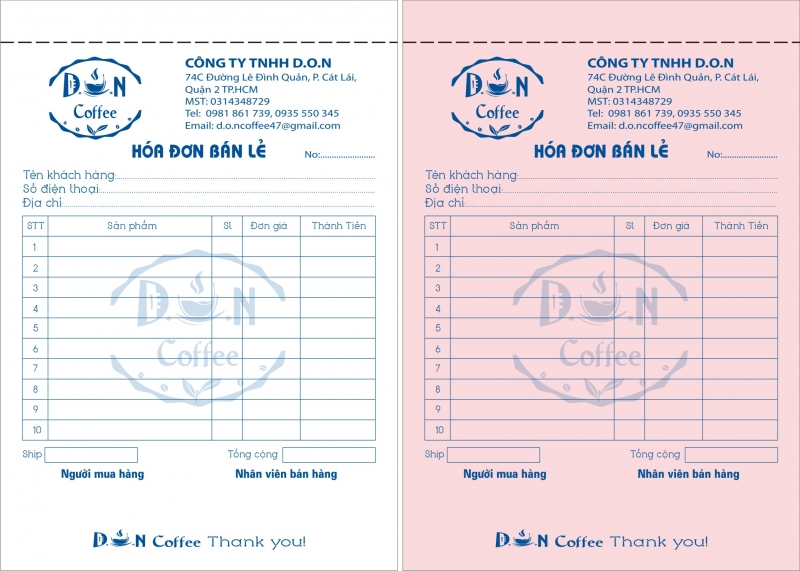 Mẫu Hóa đơn bán lẻ giá rẻ in dạng 2 liên giấy carbonless
