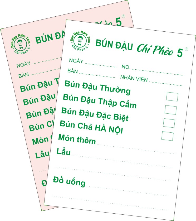 Mẫu order quán ăn in 1 màu dạng 2 liên