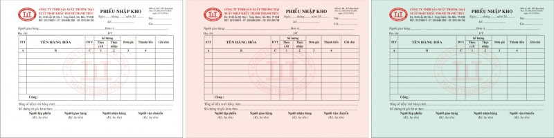 Mẫu phiếu nhập kho giá rẻ in giấy carbonless dạng 3 liên
