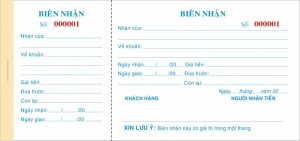 Mẫu biên nhận kích thước 10cm x 20cm in 1 liên giấy ford