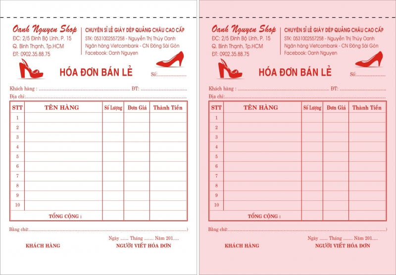 Mẫu hóa đơn bán lẻ 2 liên in giấy carbonless