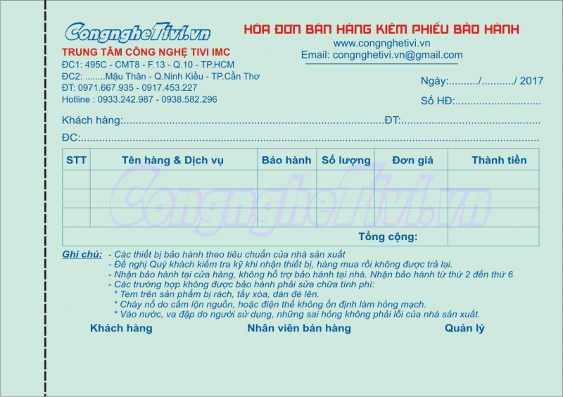 Chuyên nhận in hóa đơn bán hàng kiêm phiếu bảo hành