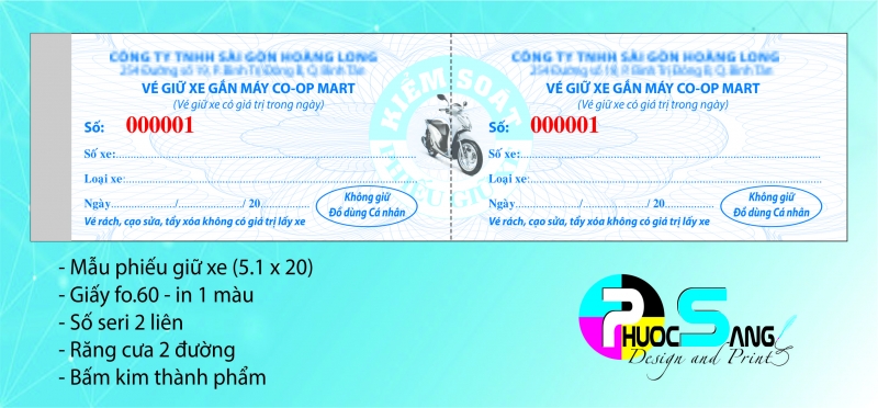 Dịch vụ in phiếu giữ xe cho bãi xe siêu thị co-op mart