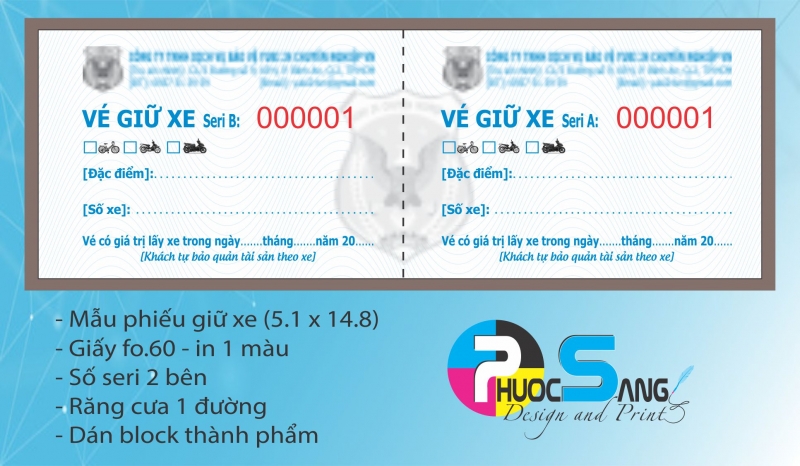 In phiếu gửi xe cho các công ty bảo vệ và các bãi trông giữ xe gắn máy