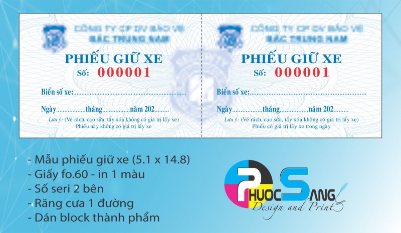 Nhận in phiếu gửi xe cho dịch vụ bảo vệ, bãi trông giữ xe