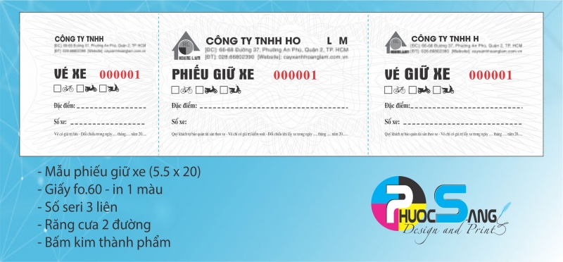 Nhận in cuốn phiếu giữ xe dạng 3 liên