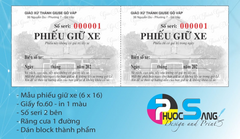 Nhận in phiếu giữ xe cho nhà thờ
