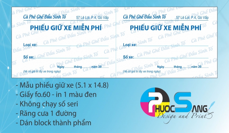 Dịch vụ in phiếu giữ xe quán cà phê - coffee