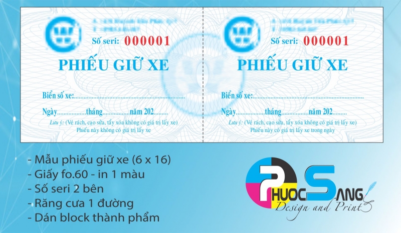 Nhận in phiếu giữ xe quán game - internet
