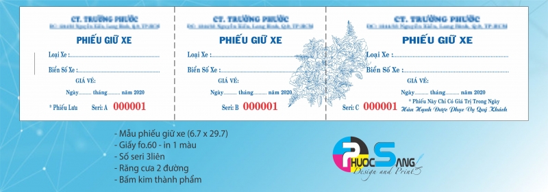 Mấu vé giữ xe bãi giữ xe chuyên nghiệp dạng 3 liên