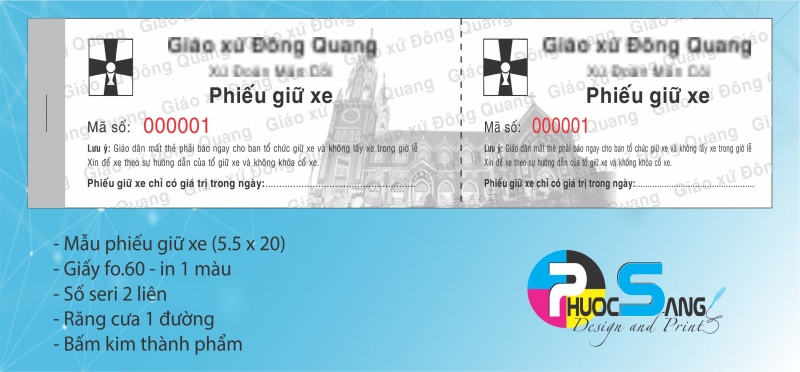 Dịch vụ in mẫu vé giữ xe cho nhà thờ giáo xứ