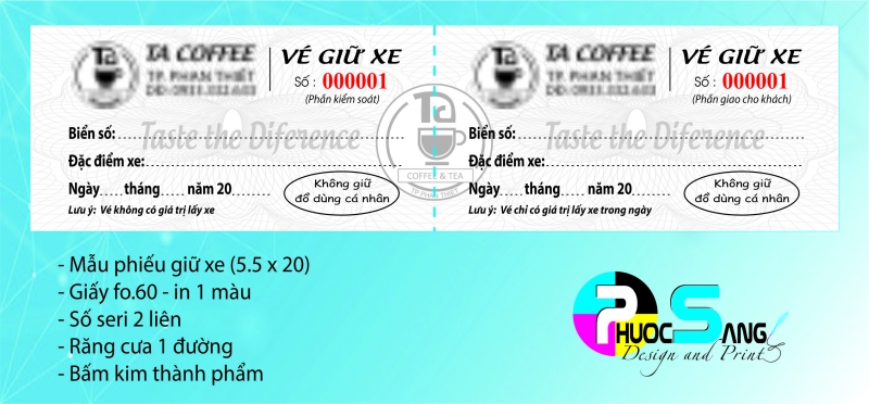 Mẫu vé giữ xe tiệm geme - quán ăn