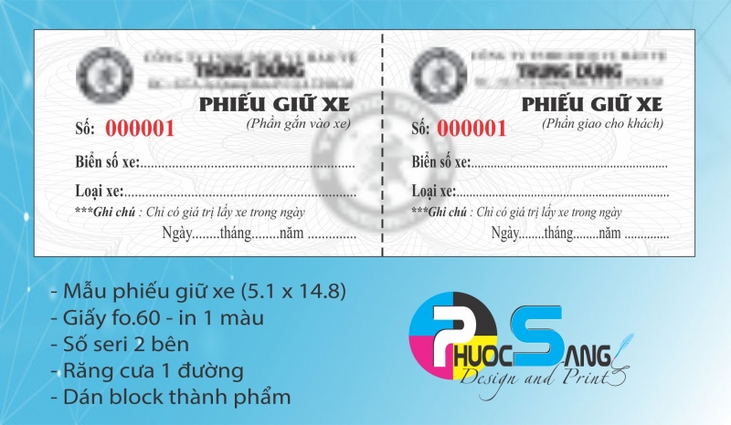 In mẫu vé trông giữ xe máy - dịch vụ bảo vệ