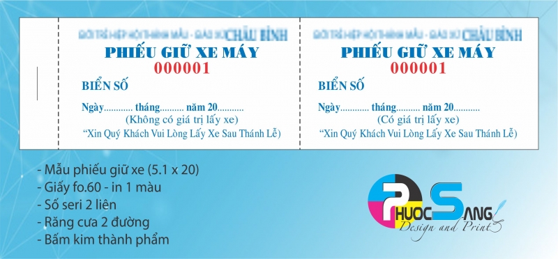 Dịch vụ in Phiếu giữ xe máy nhà thờ, giáo xứ tại Tp.HCM giá rẻ