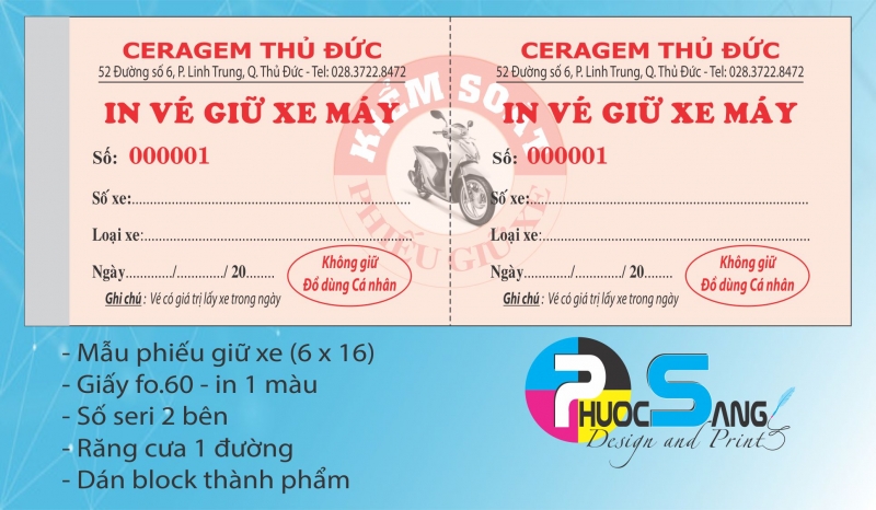 In vé xe máy giá rẻ | Mẫu vé giữ xe máy